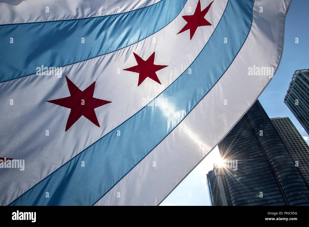 Drapeau de la ville de Chicago. Banque D'Images