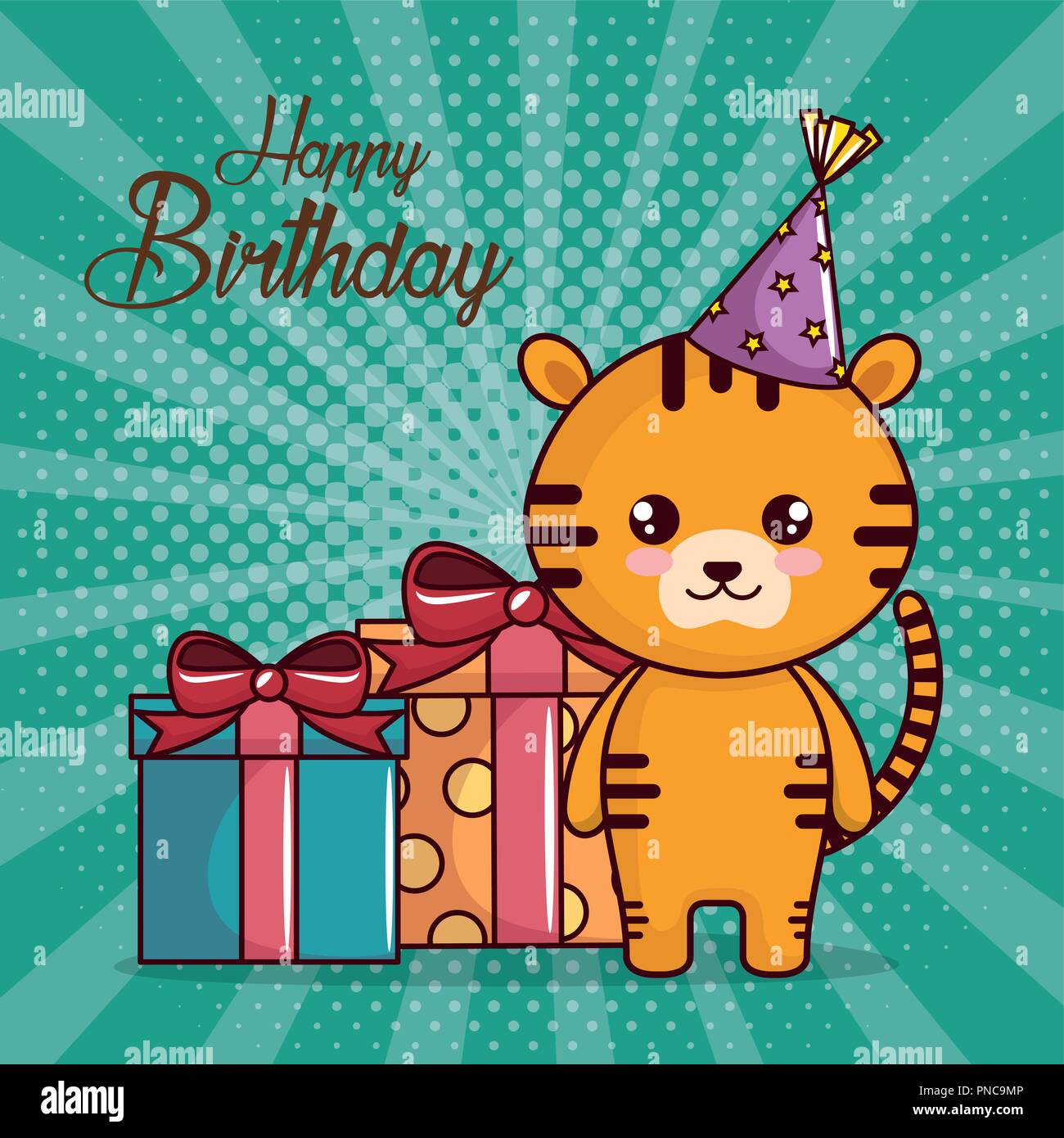 Joyeux Anniversaire Carte Avec Cute Tiger Image Vectorielle Stock Alamy