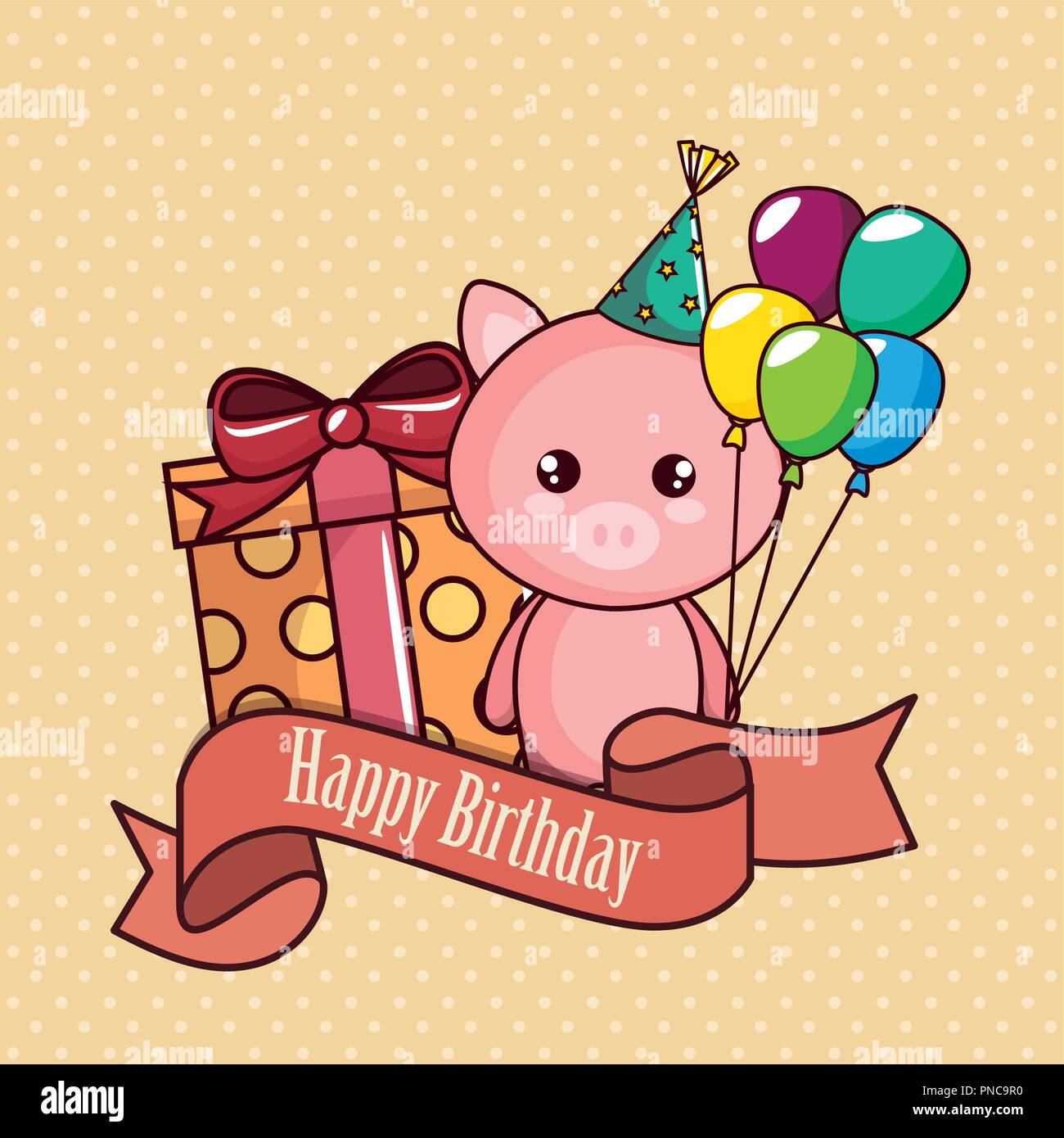 Joyeux Anniversaire Carte Avec Cochon Mignon Image Vectorielle Stock Alamy