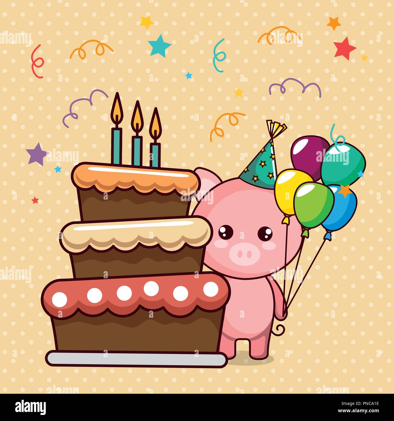 Joyeux Anniversaire Carte Avec Cochon Mignon Image Vectorielle Stock Alamy