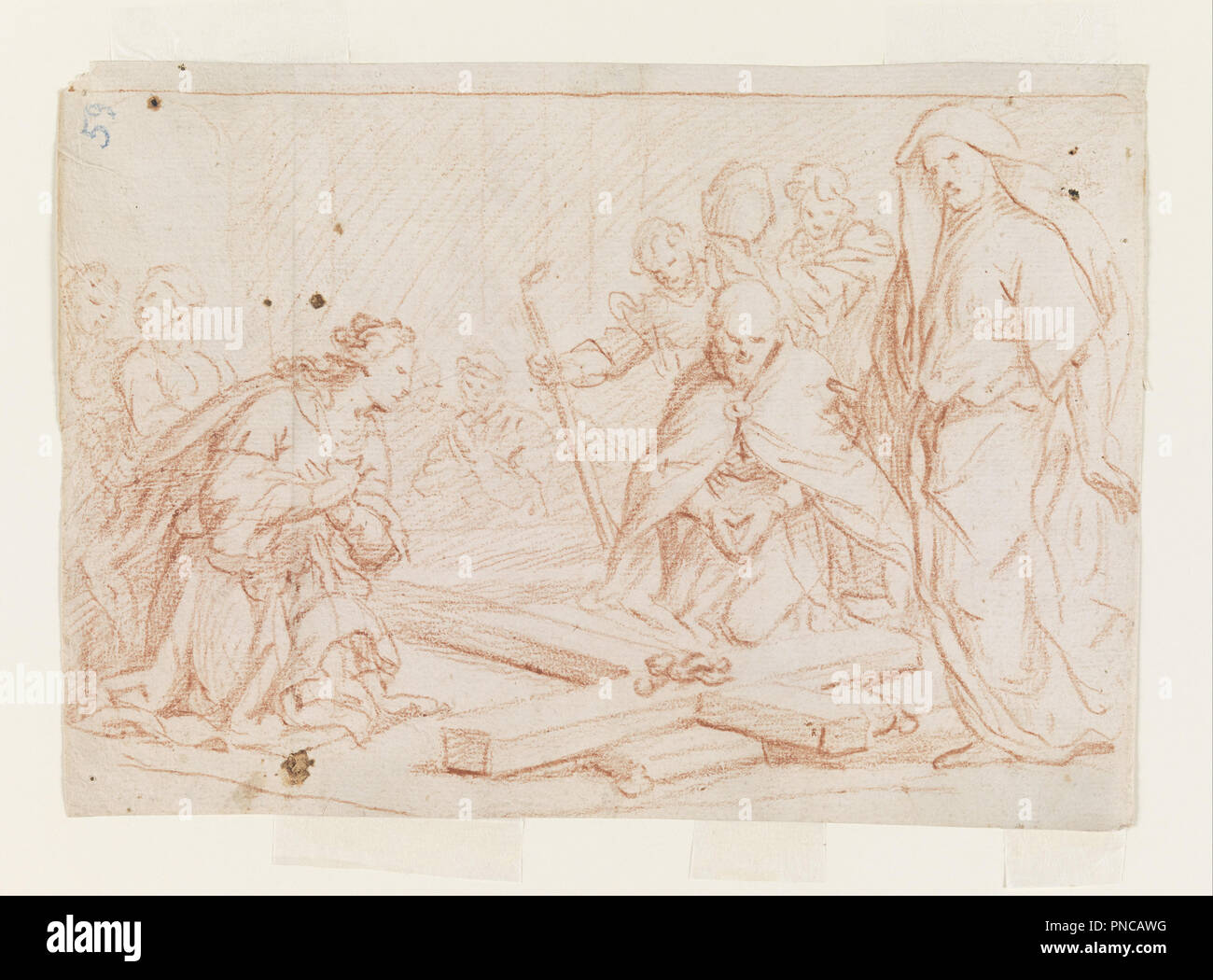 La recherche de la Croix. Date/Période : Ca. 1650. Dessin. Craie rouge sur papier vergé crème. Auteur : Luca Giordano. Banque D'Images
