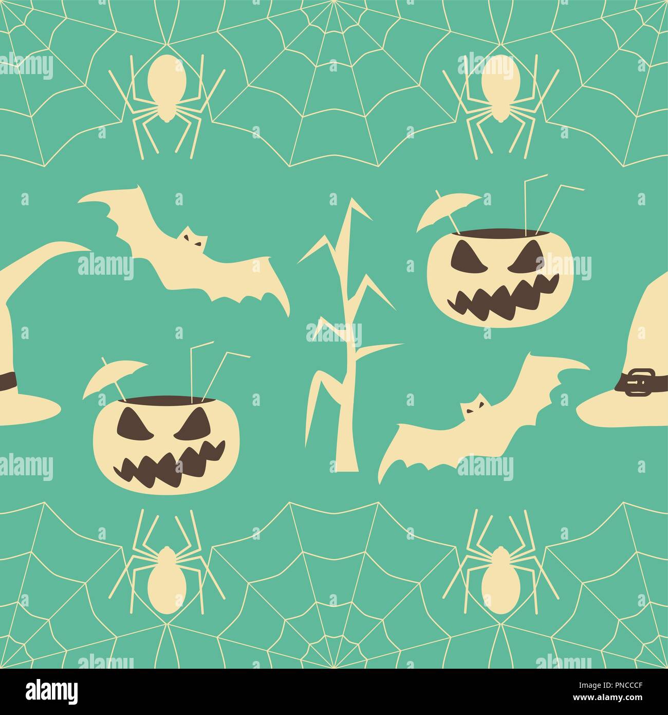 Halloween party motif transparent. Le mal des citrouilles avec pailles et cocktail parapluies à l'intérieur, les chauves-souris, araignées et chapeau de sorcière sur le web Illustration de Vecteur