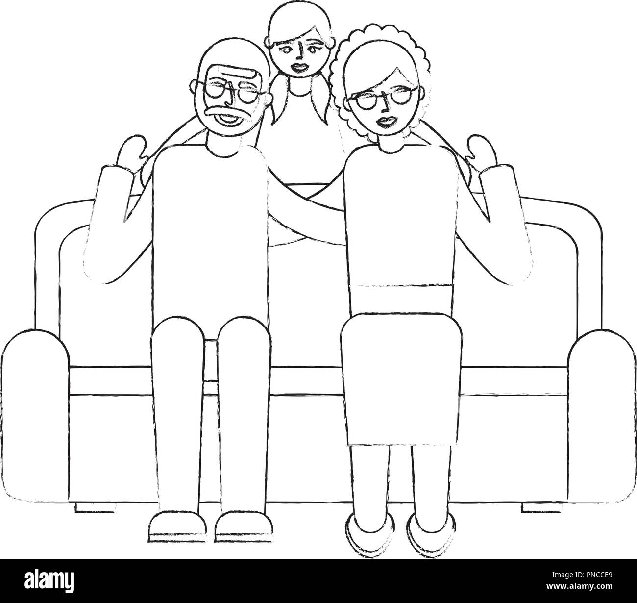 Les grands-parents couple dans le canapé avec sa petite-fille Illustration de Vecteur