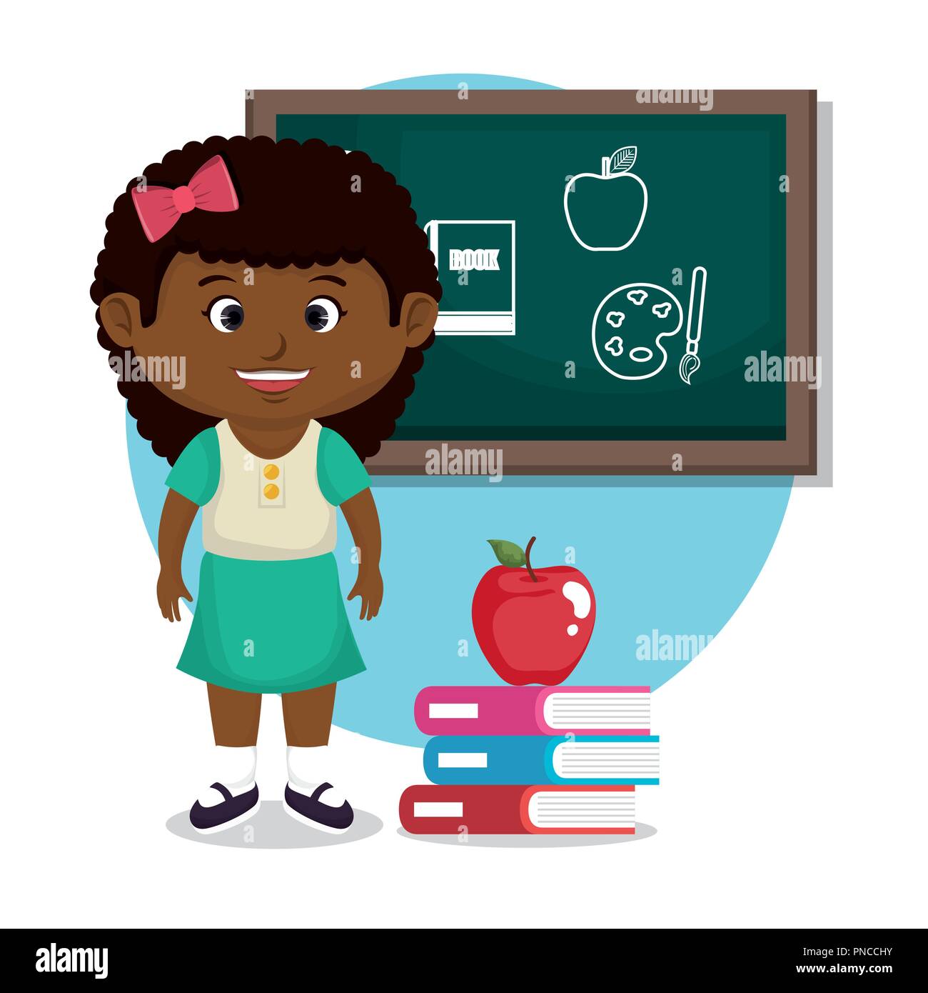 Petite écolière avec afro chalkboard Illustration de Vecteur