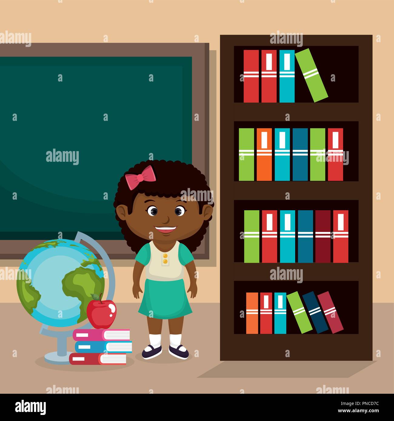 Petite écolière avec afro chalkboard Illustration de Vecteur