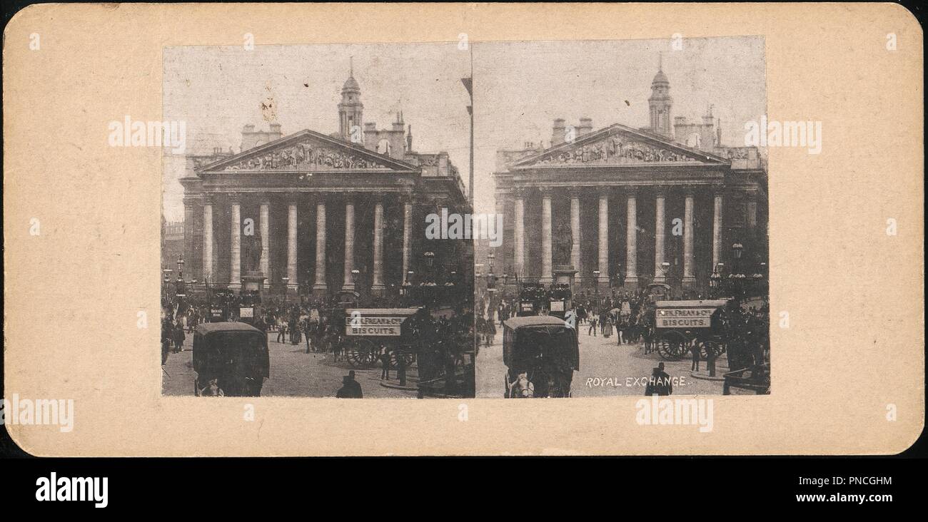 [Paire de stéréogramme Vue sur le Royal Exchange, Londres, Angleterre]. Artiste : Inconnu ; J. F. Jarvis (américain). Dimensions : Supports : 8,8 x 17,8 cm (3 7/16 x 7 in.). Editeur : Underwood & Underwood (américain). Date : Années 1850 Années 1910. Musée : Metropolitan Museum of Art, New York, USA. Banque D'Images