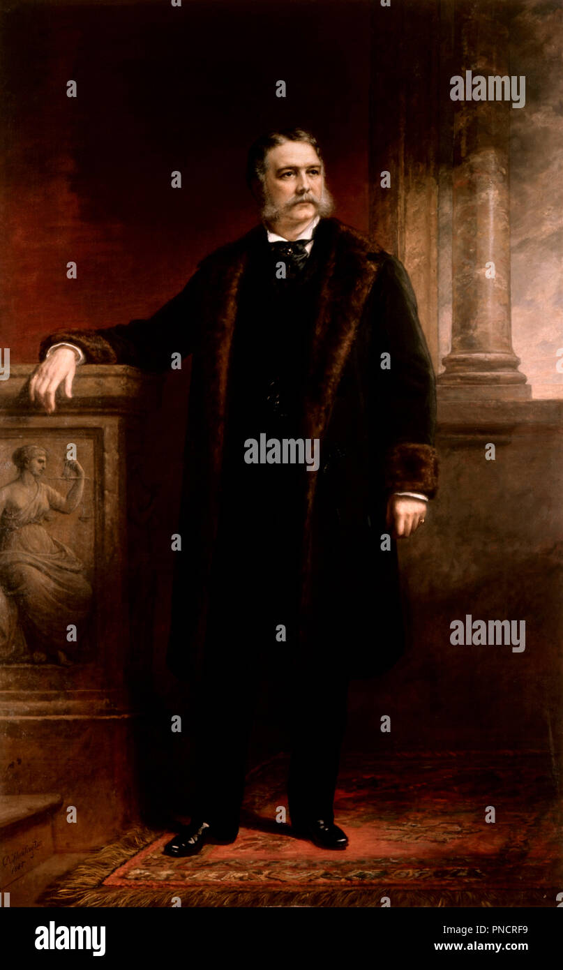 Chester Alan Arthur. Date/période : 1885. La peinture. Huile sur toile Huile sur toile. Hauteur : 2 419,35 mm (95,25 po) ; largeur : 1 504,95 mm (59,25 po). Auteur : DANIEL HUNTINGTON. Huntington, Daniel. Banque D'Images