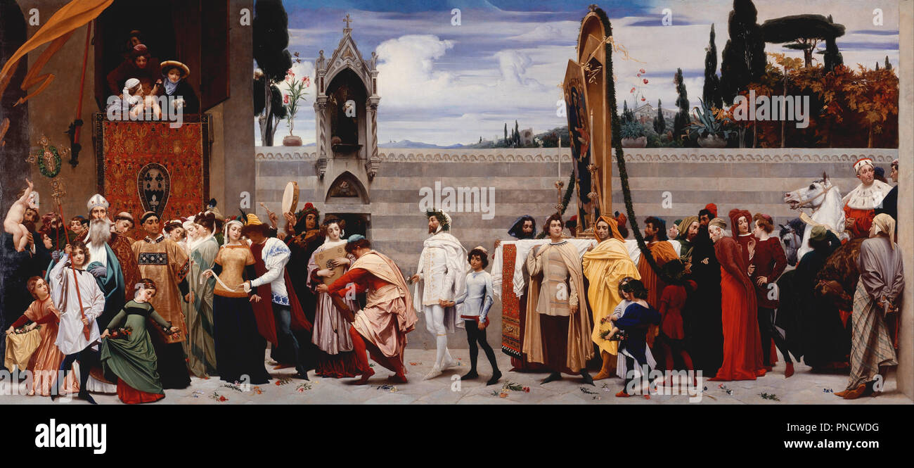 Le Cimabue Madonna portée en procession. Date/période : 1853 - 1855. La peinture. Auteur : Leighton de Stretton, Frederick Leighton, Baron. Leighton, Frédéric, 1er baron Leighton. Banque D'Images