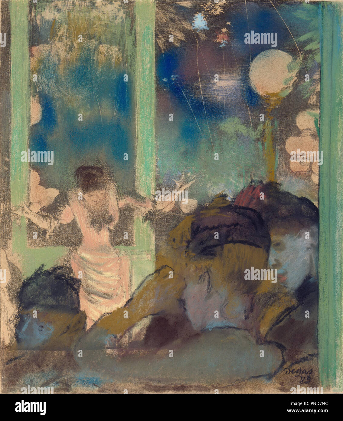 Mademoiselle Bécat au Café des Ambassadeurs. Date/période : 1885. Lithographie sur Pastel. Largeur : 7,88 in. Hauteur : 9.06 in. Auteur : Edgar Degas. Banque D'Images