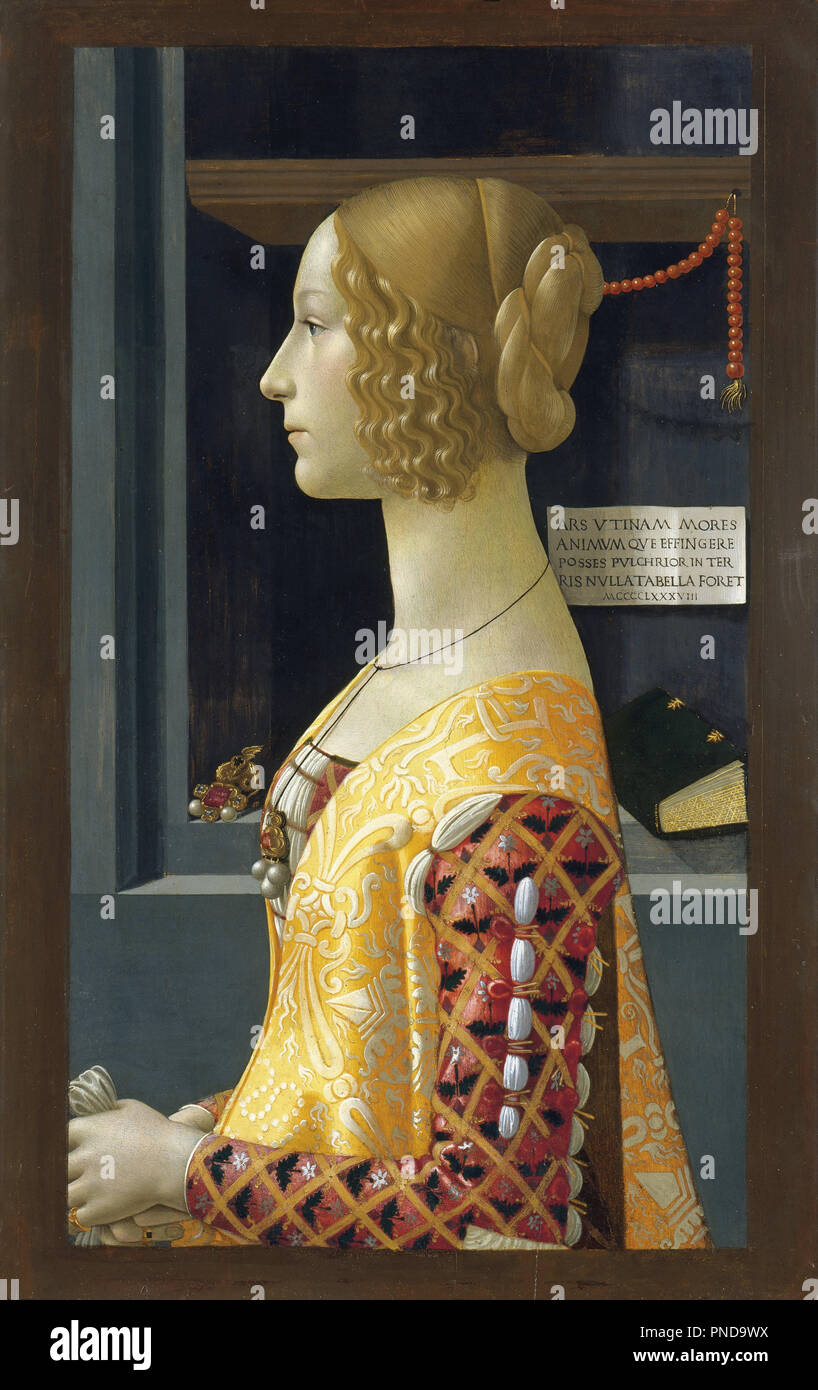 Portrait de Giovanna Tornabuoni. Date/Période : De 1489 jusqu'à 1490. La peinture. Technique mixte sur panneau. Hauteur : 77 cm (30,3 in) ; largeur : 49 cm (19,2 in). Auteur : Domenico Ghirlandaio. Giovanna Tornabuoni. GHIRLANDAIO, Domenico. Banque D'Images