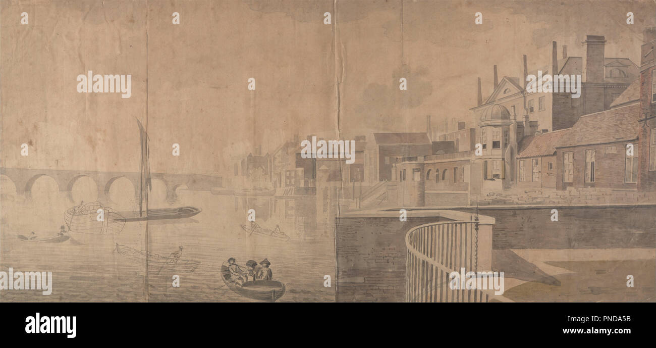 La Tamise avec Montagu House et Westminster Bridge. La peinture. L'aquarelle. Hauteur : 502 mm (19,76 po) ; Largeur : 984 mm (38,74 po). Auteur : Samuel Scott. Banque D'Images