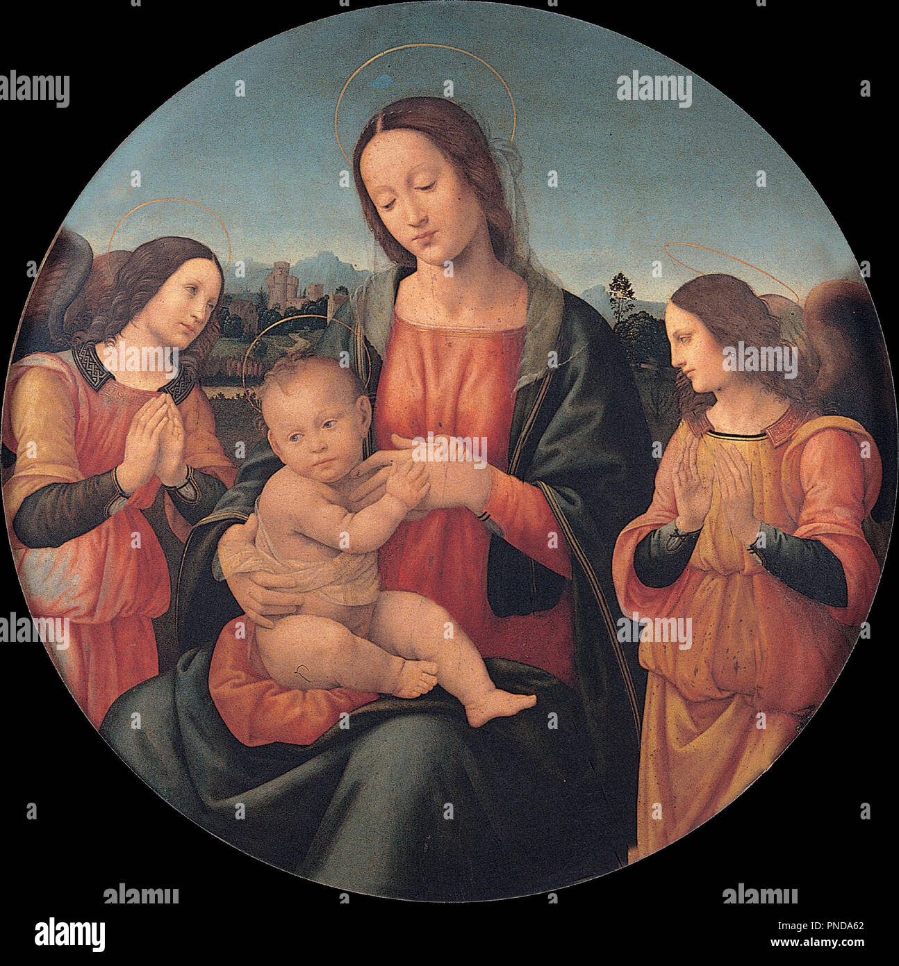 Madone avec l'enfant et anges. Date/période : 1510. Huile sur bois. Le bois. Auteur : Giovanni Antonio Sogliani. Banque D'Images