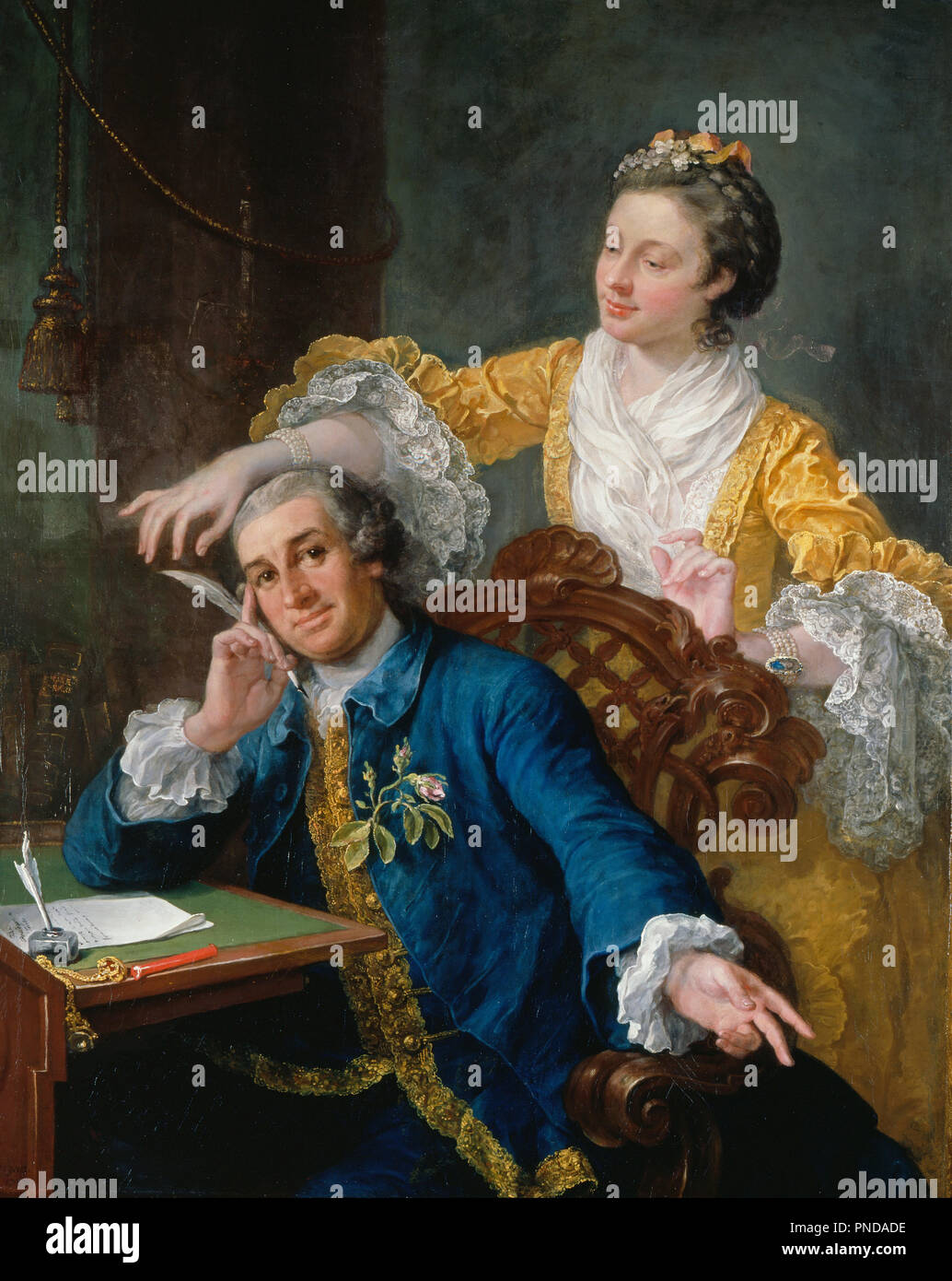 David Garrick (1717-79) avec son épouse Eva-Maria Veigel, 'La Violette' ou 'Violetti' (1725 - 1822). Date/période : 1757 - 1764. La peinture. Huile sur toile. Hauteur : 132,7 cm (52,2 in) ; largeur : 104.2 cm (41 in). Auteur : William Hogarth. H. Bourne. Banque D'Images