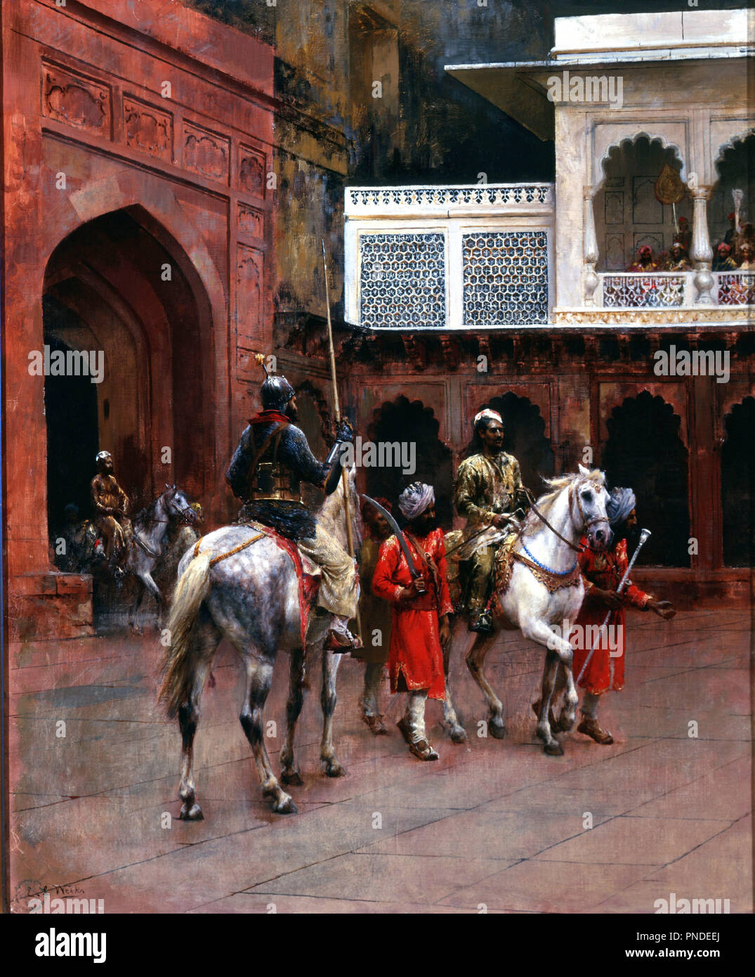 Prince indien, Palace de Agra. Date/Période : 1883/1893. La peinture. Largeur : 31,125 in. Hauteur : 35,5 x d3 dans (Cadre). Auteur : Edwin Lord Weeks. Banque D'Images