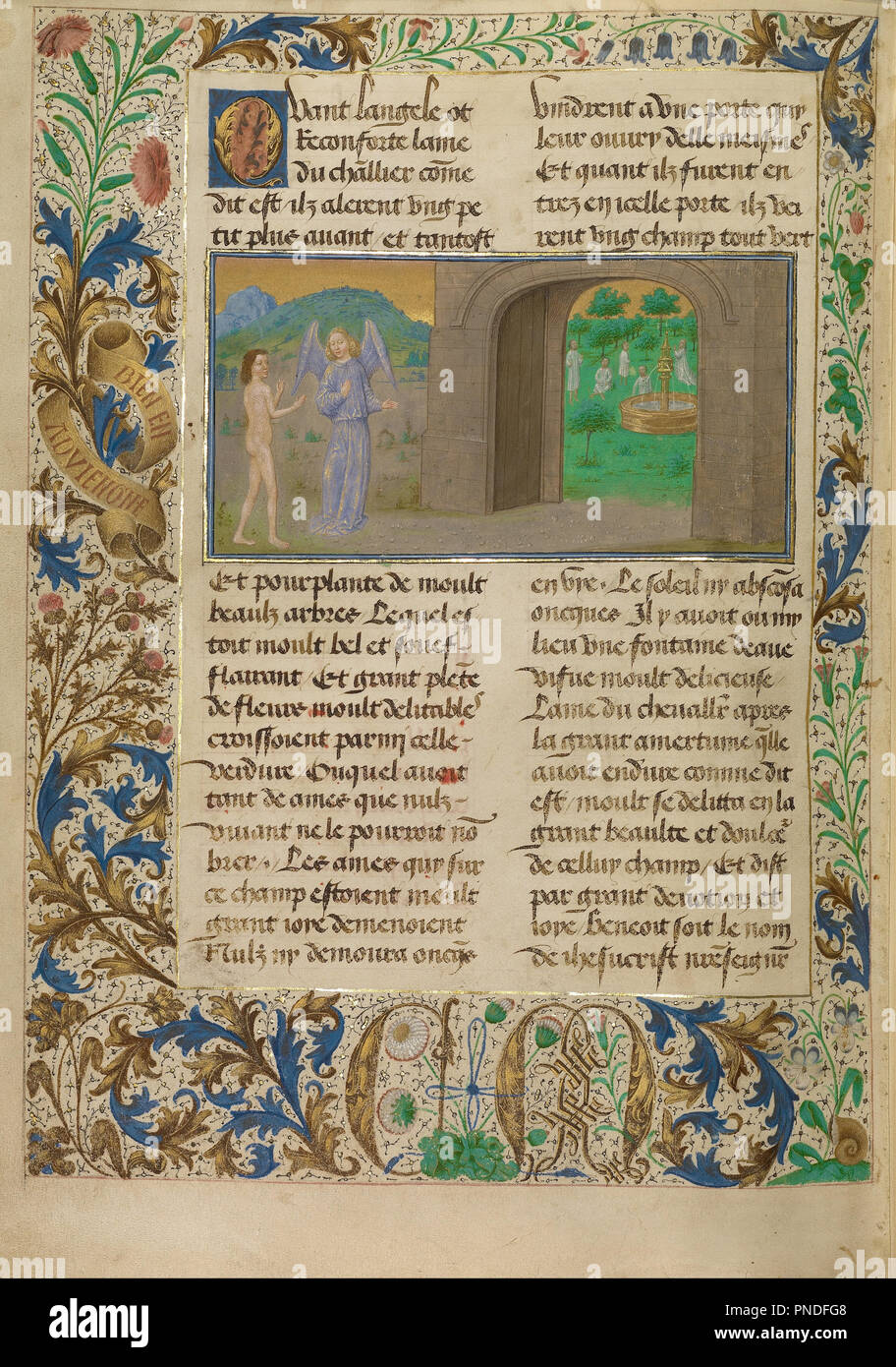 La bonne mais pas très bon sont nourris par une fontaine. Date/période : 1475. Folio. Température de couleurs, feuille d'or, d'or, peinture et encre sur parchemin. Hauteur : 363 mm (14.29 in) ; Largeur : 262 mm (10.31 in). Auteur : Simon Marmion. Banque D'Images