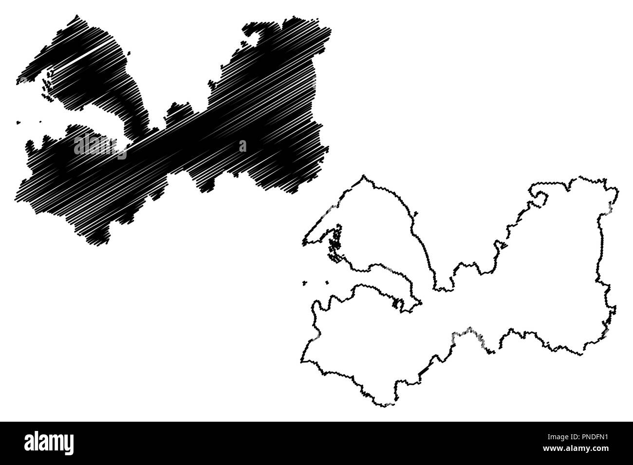 L'Oblast de Léningrad (Russie, Sujets de la Fédération de Russie, les oblasts de Russie) map vector illustration, croquis Gribouillage à l'Oblast de Léningrad site Illustration de Vecteur