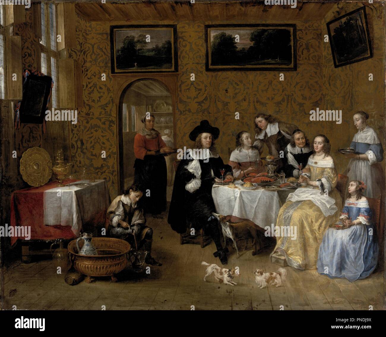 Portrait d'une famille. Date/Période : Ca. 1665-1670. La peinture. Huile sur toile. Hauteur : 81 cm (31,8 in) ; Largeur : 101 cm (39,7 in). Auteur : Gillis van Tilborgh. Banque D'Images