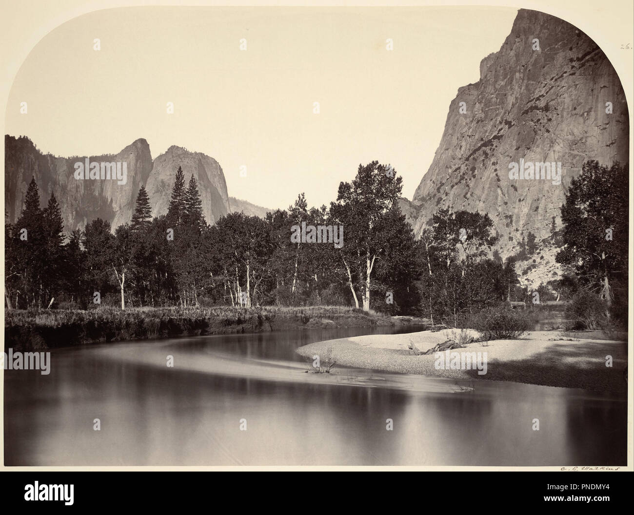 Vue de Camp Grove, Yosemite. Date/période : 1861. Inconnu. Épreuve à l'albumine. Hauteur : 387,35 mm (15,25 po) ; largeur : 527,05 mm (20,75 po). Auteur : Carleton Watkins. Banque D'Images