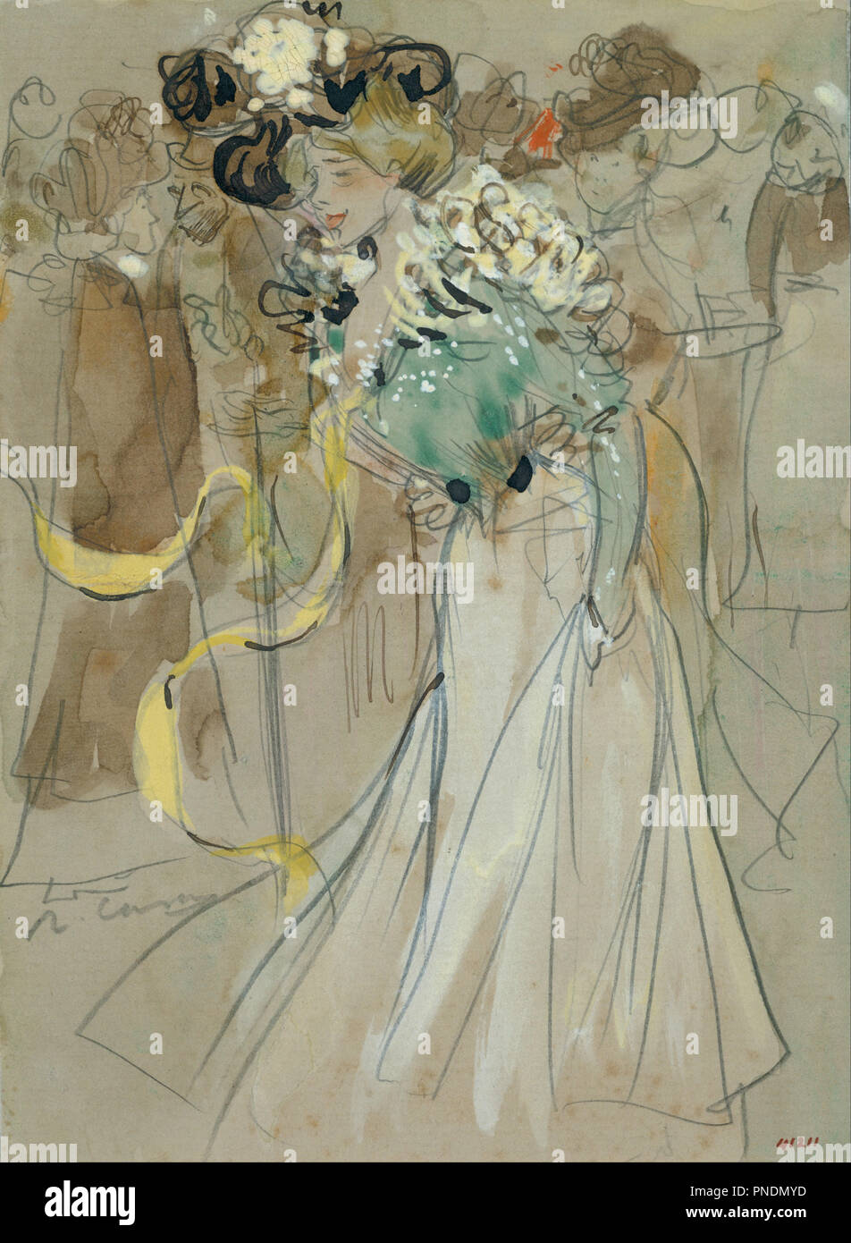 Célébrations à Toulon. Date/période : 1900. Dessin. Aquarelle, Gouache, crayon et pinceau encre sur papier. Hauteur : 154 mm (6.06 in) ; Largeur : 114 mm (4.48 in). Auteur : Ramon Casas i Carbó. Banque D'Images