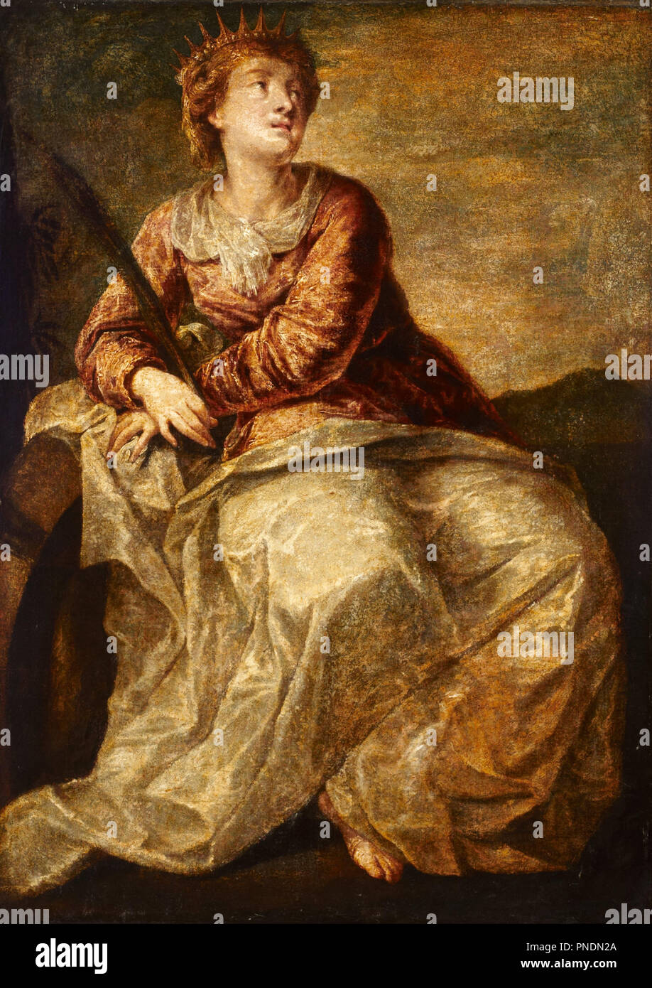 St Catherine. Date/Période : 17e siècle ?. La peinture. Huile sur toile. Hauteur : 1 302 mm (51,25 po) ; Largeur : 933 mm (36,73 po). Auteur : Modalités de Veronese (Paolo Caliari). Banque D'Images