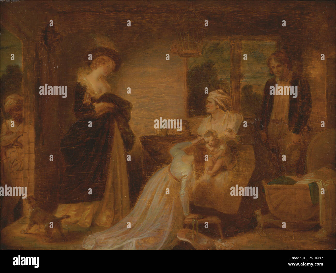 Les sept âges de l'homme : l'enfant, 'Comme vous l'aimez,' ii, vii. Date/Période : Entre 1798 et 1801. La peinture. Plume, encre et huile sur panneau. Hauteur : 381 mm (15 in) ; Largeur : 505 mm (19.88 in). Auteur : Robert Smirke. Banque D'Images