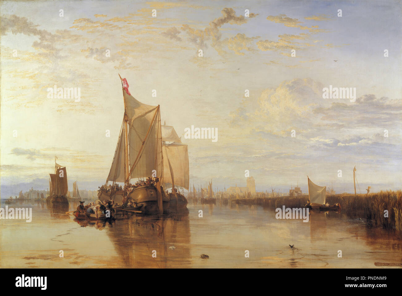 Dort ou Dordrecht : l Dort Packet-Boat Encalminé de Rotterdam. Date/période : 1818. La peinture. Huile sur toile. Hauteur : 1 854 mm (72.99 in) ; largeur : 2 591 mm (102 in). Auteur : J. M. W. Turner. Banque D'Images