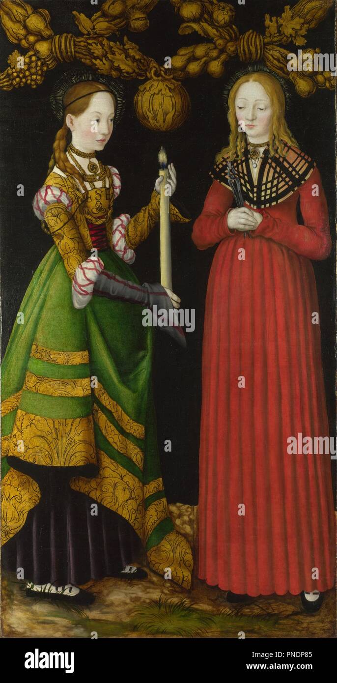 Saints Geneviève et Apollonia. La peinture. Huile sur tilleul. Hauteur : 120,5 cm (47,4 in) ; largeur : 63 cm (24,8 in). Auteur :, Lucas Cranach l'ancien. LUCAS CRANACH, L'aîné. Cranach, Lucas, l'Aîné. Banque D'Images