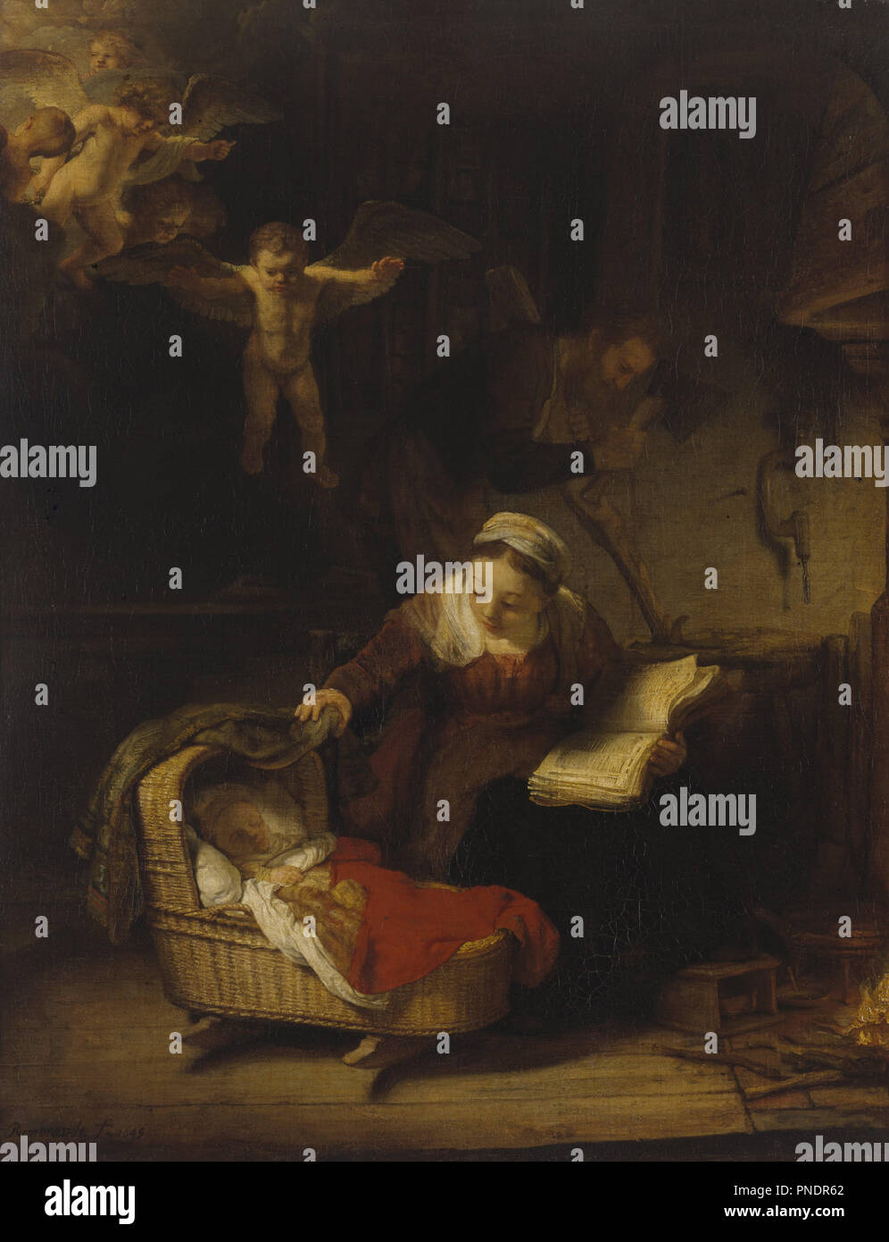 La Sainte Famille avec des anges. Date/période : 1645. La peinture. Huile sur toile. Hauteur : 117 cm (46 in) ; largeur : 91 cm (35,8 in). Auteur : REMBRANDT, Harmenszoon van Rijn. REMBRANDT HARMENSZOON VAN RIJN. Rembrandt van Rhijn. Banque D'Images