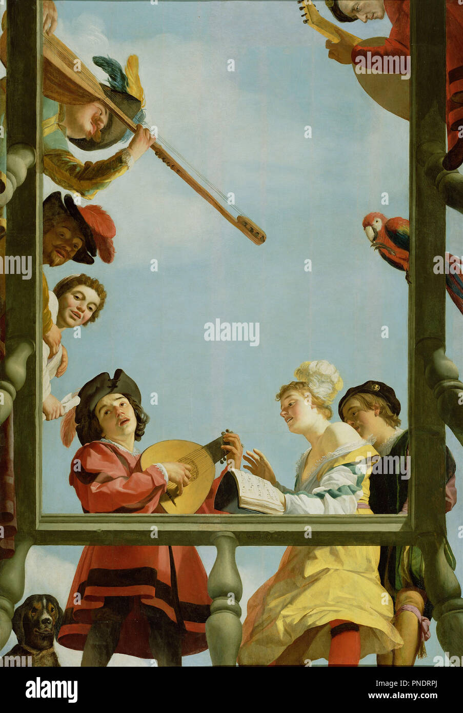 Groupe de musique sur un balcon. Date/période : 1622. La peinture. Huile sur panneau. Hauteur : 3 089 mm (10.13 ft) ; largeur : 1 140 mm (44.88 in). Auteur : Gerrit van Honthorst. GERRIT VAN HONTHORST,. Banque D'Images