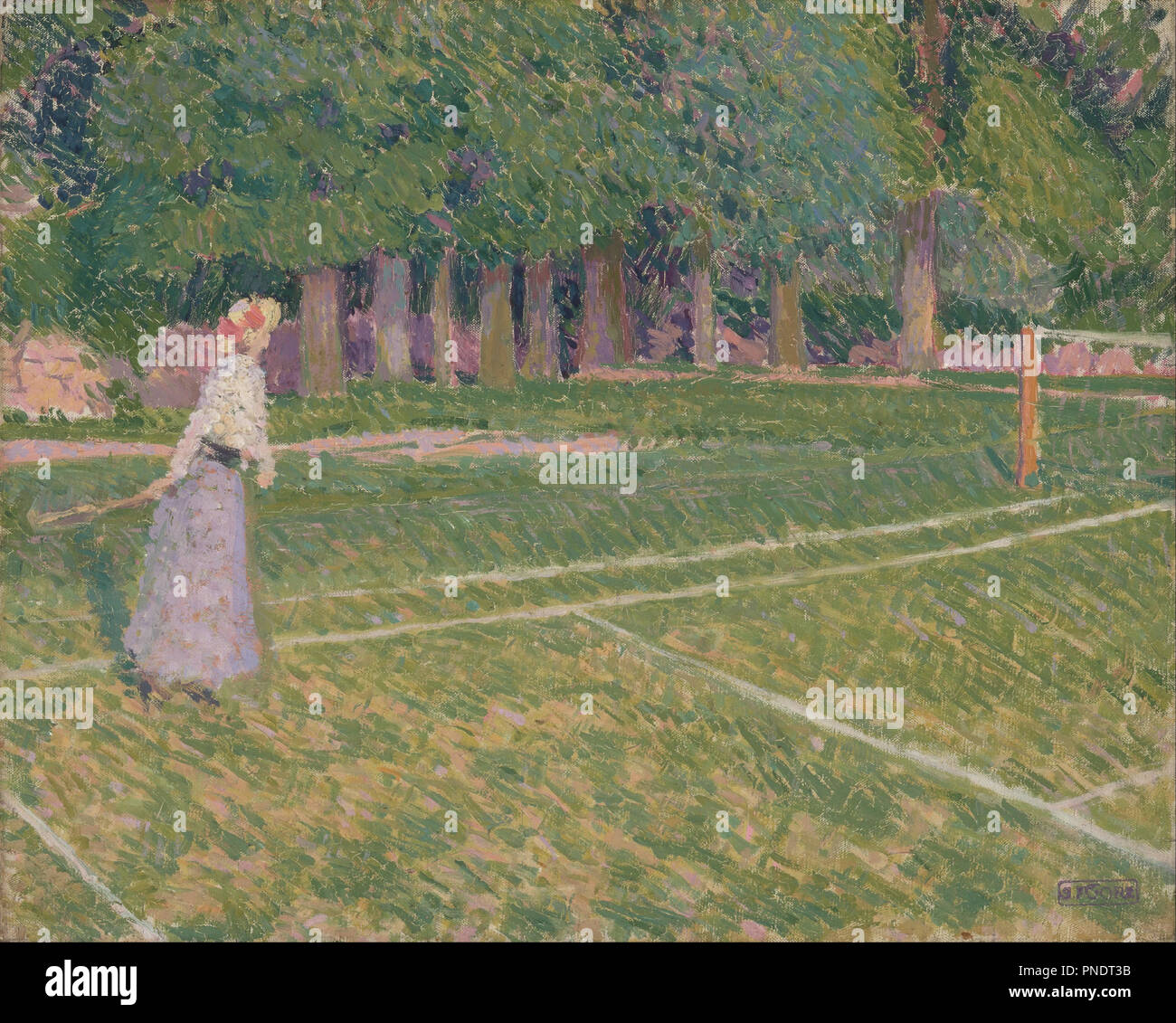 Tennis à Hertingfordbury. Date/période : 1910. La peinture. Huile sur toile. Hauteur : 405 mm (15.94 in) ; Largeur : 508 mm (20 in). Auteur : Spencer Gore. Banque D'Images