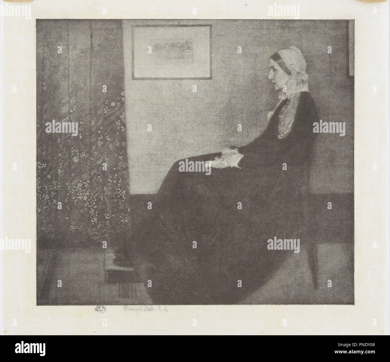 Reproduction photomécanique en demi-tons, après le portrait de Whistler de sa mère, Arrangement en gris et noir n° I'. Date/Période : en 1893. L'impression. Impression de demi-teintes sur le papier. Hauteur : 155 mm (6.10 in) ; Largeur : 173 mm (6.81 in). Auteur : WHISTLER, JAMES ABBOTT MCNEILL. Banque D'Images