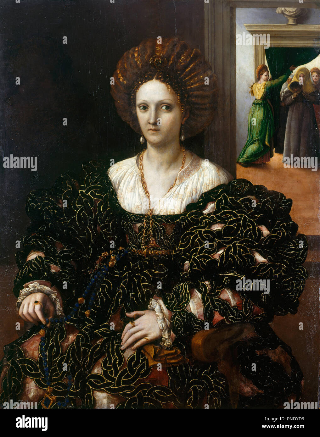 Margherita Paleologo (1510-66). Date/période : 1531. La peinture. Huile sur panneau. Hauteur : 115,5 cm (45,4 in) ; largeur : 90 cm (35,4 in). Auteur : ROMANO, GIULIO. Banque D'Images