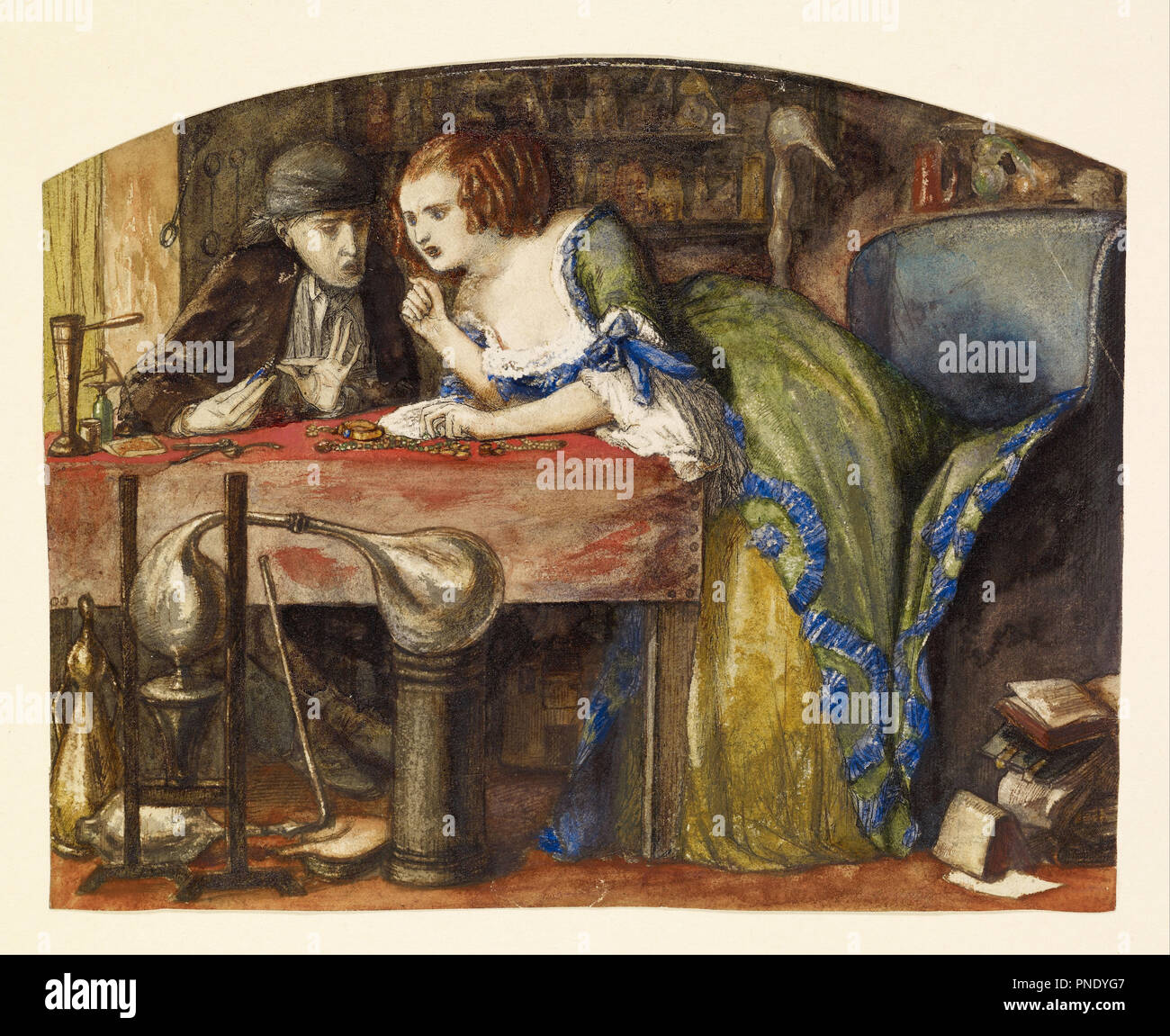 Le laboratoire. Date/période : 1849. La peinture. Aquarelle avec rayures sur la plume, sur papier avec top. Largeur : 250 mm. Hauteur : 198 mm. Auteur : Dante Gabriel Rossetti. Banque D'Images