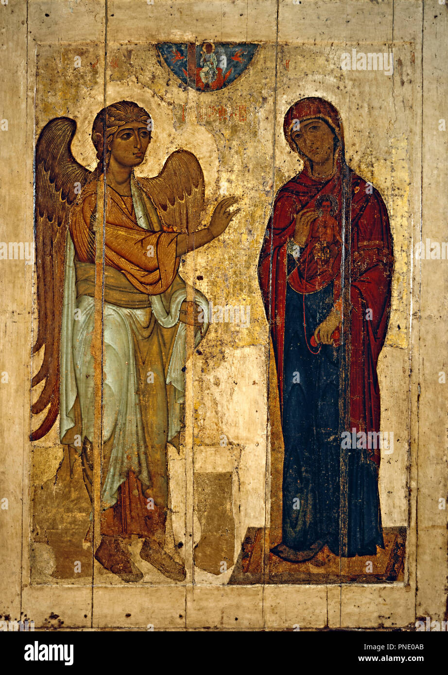 Ustyug Annonciation. Date/Période : 30 mars-40-e de la 12 ème siècle. Peinture/icône. Tempera sur bois. Hauteur : 238 cm (93,7 in) ; Largeur : 168 cm (66,1 in). Auteur : Inconnu. Artiste inconnu. Icône russe. Banque D'Images