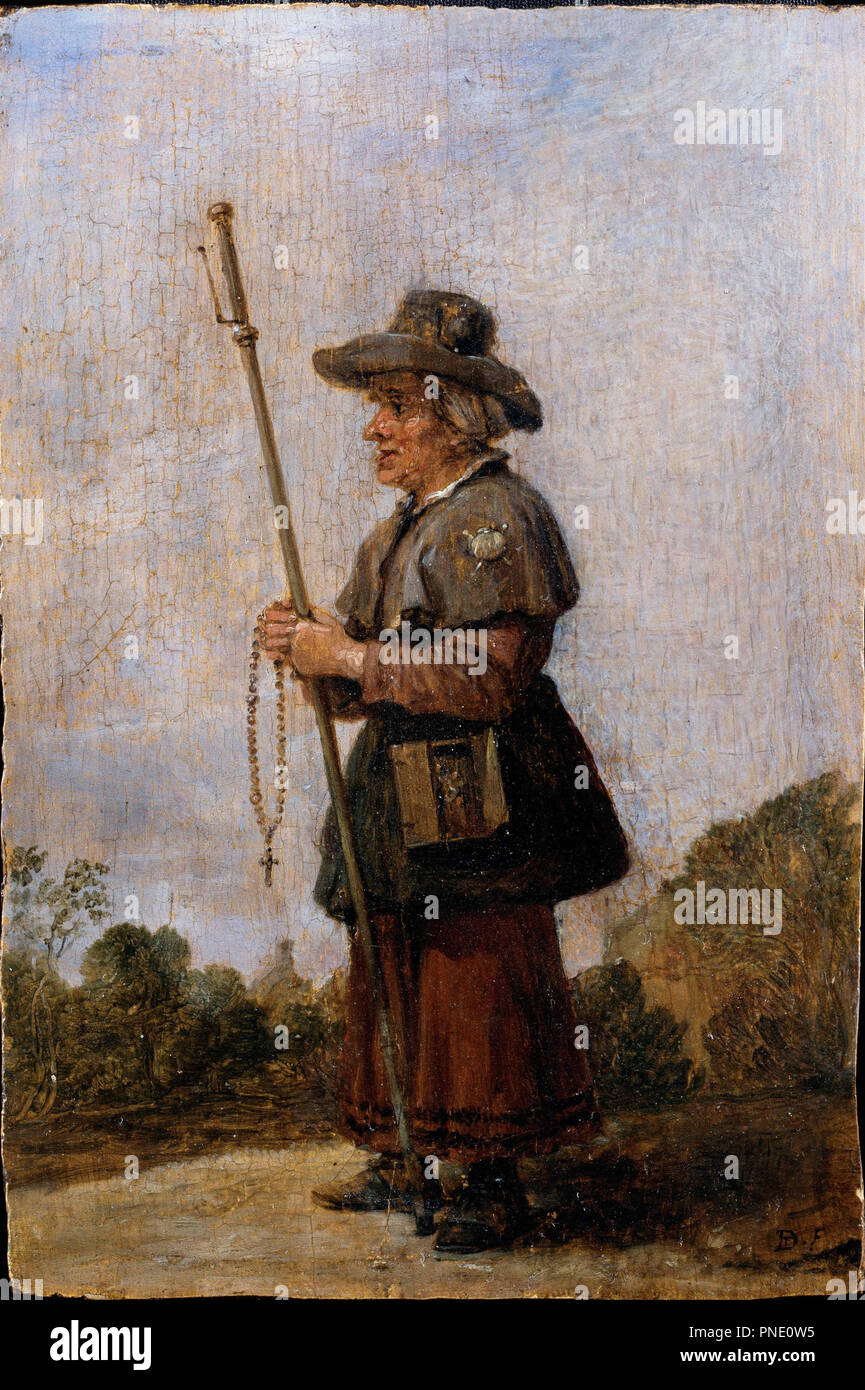 Pèlerin femelle. Date/Période : 17e siècle. La peinture. Huile sur panneau de chêne. Hauteur : 168 mm (6.61 in) ; Largeur : 111 mm (4.37 in). Auteur : Studio de Teniers, David, le plus jeune. DAVID Teniers le Jeune. Banque D'Images