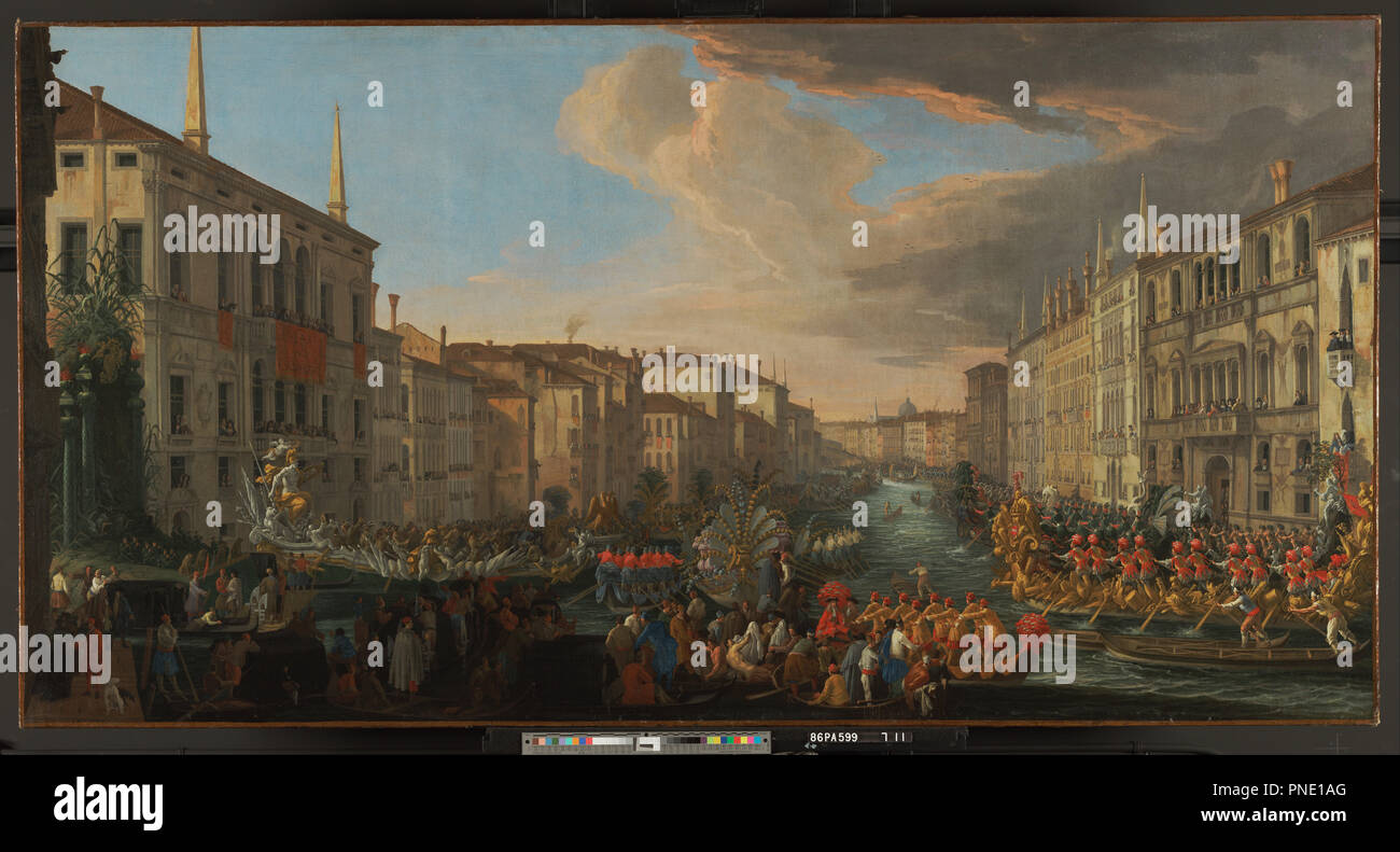 Régate sur le Grand Canal en l'honneur de Frédéric IV DE Danemark. Date/période : 1711. La peinture. Huile sur toile. Hauteur : 135,3 cm (53,2 in) ; Largeur : 259,7 cm (102.2). Auteur : LUCA CARLEVARIJS. Banque D'Images