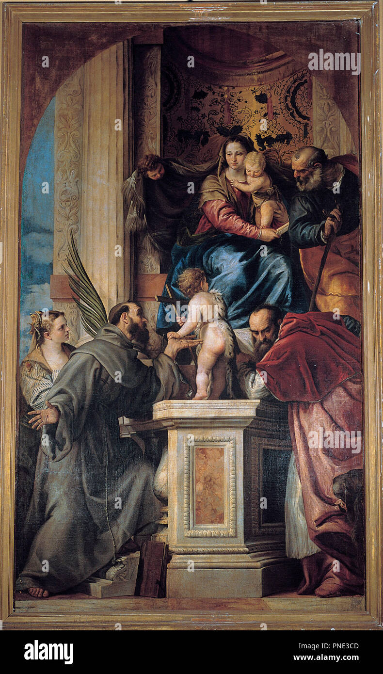 Madone avec l'enfant et les Saints. Date/période : 1666 - 1677. La peinture. Huile sur toile. Hauteur : 3 100 mm (10,17 pi) ; largeur : 1 880 mm (74.01 in). Auteur : Giovanni Schärer. Banque D'Images