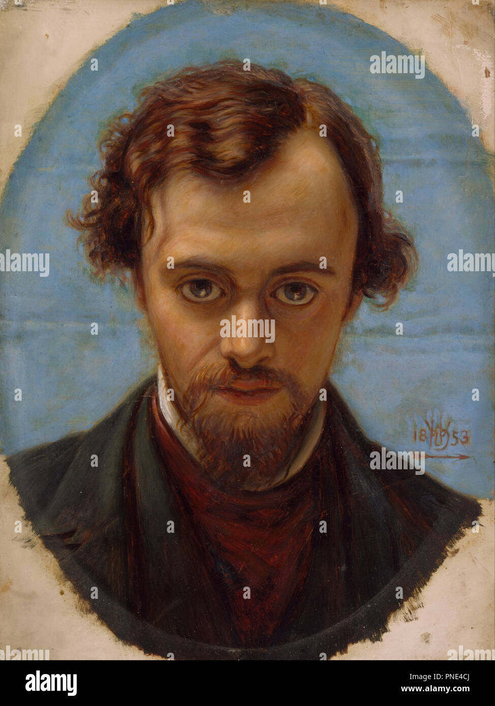 Portrait de Dante Gabriel Rossetti à l'âge de 22 ans. Date/Période : 1882/1883. La peinture. Huile sur panneau. Largeur : 229 mm. Hauteur : 302 mm. Auteur : William Holman Hunt. Banque D'Images