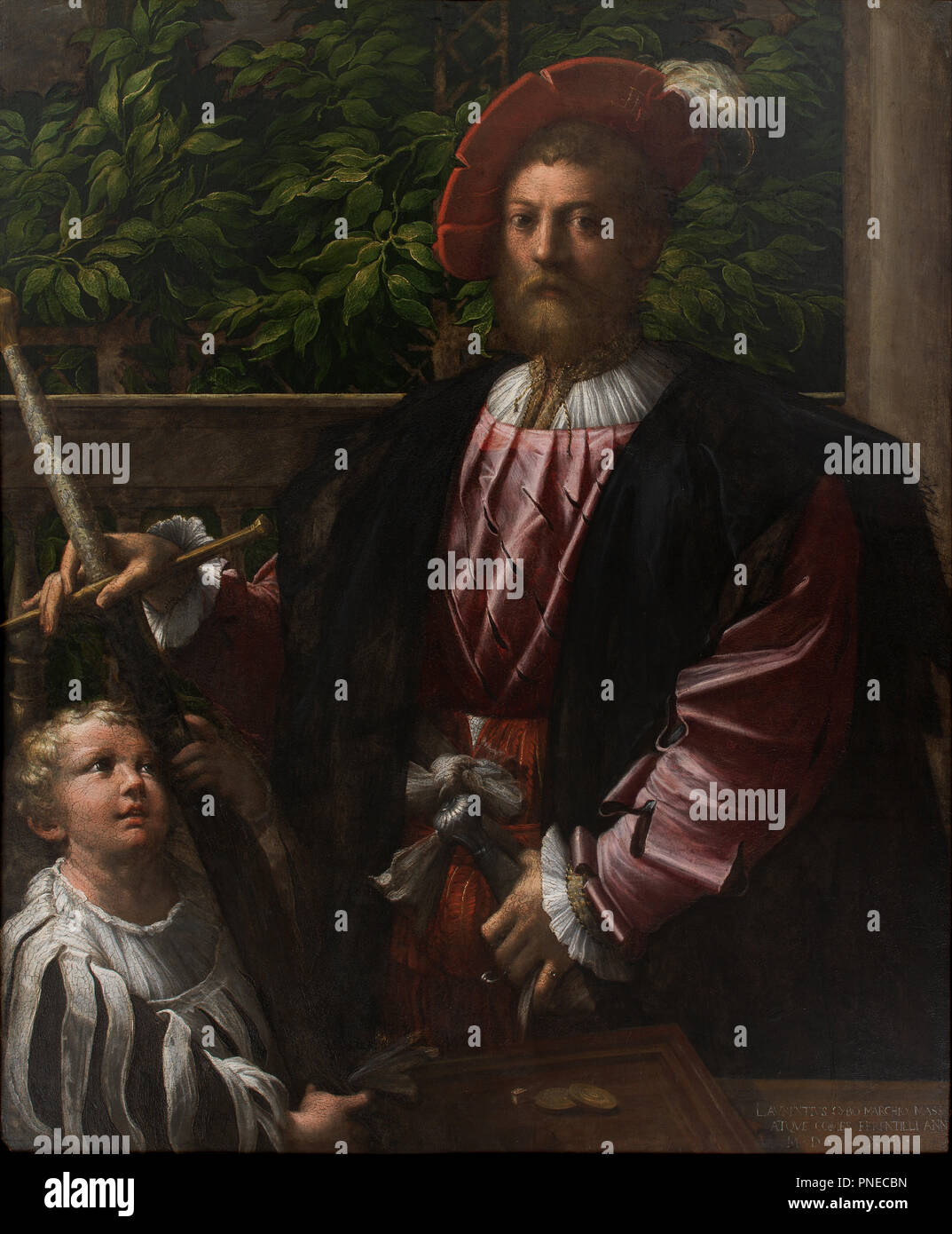 Portrait de Laurent Cybo. Date/période : 1523. La peinture. Huile sur panneau. Hauteur : 1 265 mm (75.80 in) ; largeur : 1 045 mm (41.14 in). Auteur : PARMIGIANINO. Banque D'Images