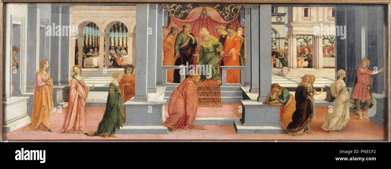 Esther choisie par Assuérus. Date/période : 1478 - 1480. La peinture. Hauteur : 470 mm (18.50 in) ; largeur : 1 310 mm (51.57 in). Auteur : Filippino Lippi. Lippi, Filippo. LIPPI, FILIPPINO. Banque D'Images