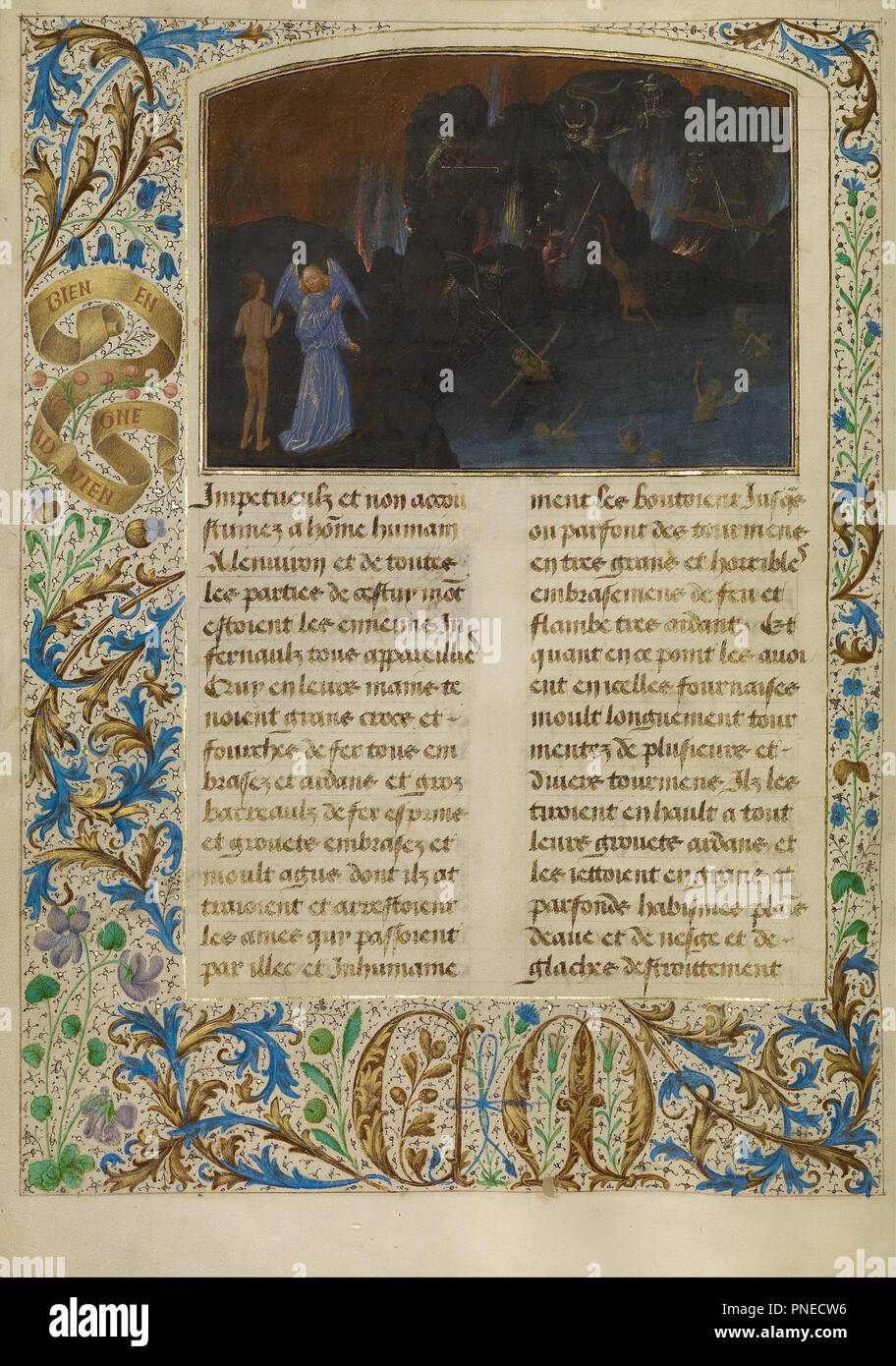 Le tourment des non-croyants et des hérétiques. Date/période : 1475. Folio. Température de couleurs, feuille d'or, d'or, peinture et encre sur parchemin. Auteur : Simon Marmion. Banque D'Images