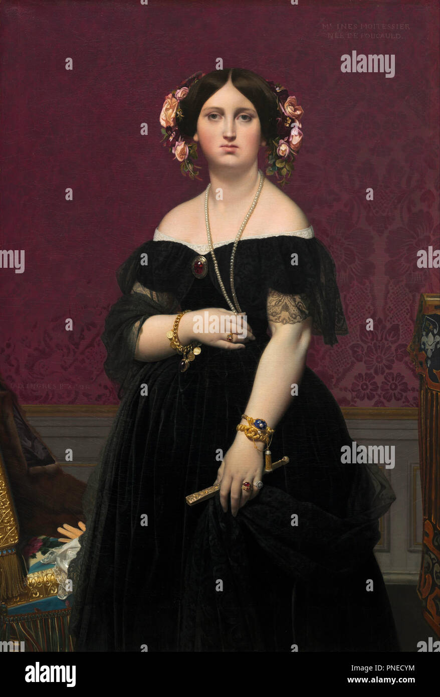 Madame Moitessier. Date/période : 1851. La peinture. Huile sur toile. Hauteur : 1 470 mm (57,87 po) ; largeur : 1 000 mm (39.37 in). Auteur : Jean Auguste Dominique INGRES. INGRES, Jean Auguste Dominique. Banque D'Images