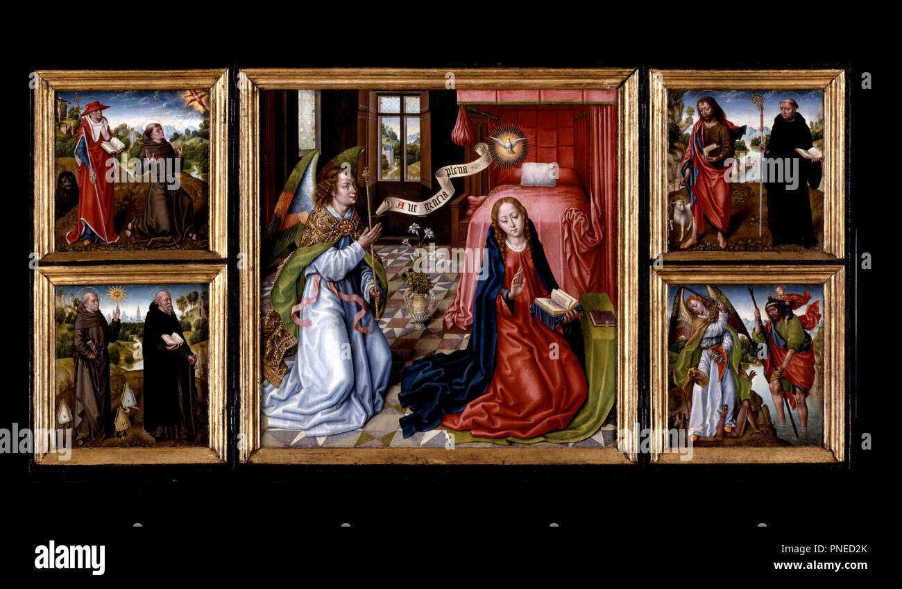 Triptyque de l'Annonciation. Date/Période : Ca. 1483. Peintures à l'huile. Huile sur bois. Auteur : Maître de la Légende de sainte Ursule. Banque D'Images