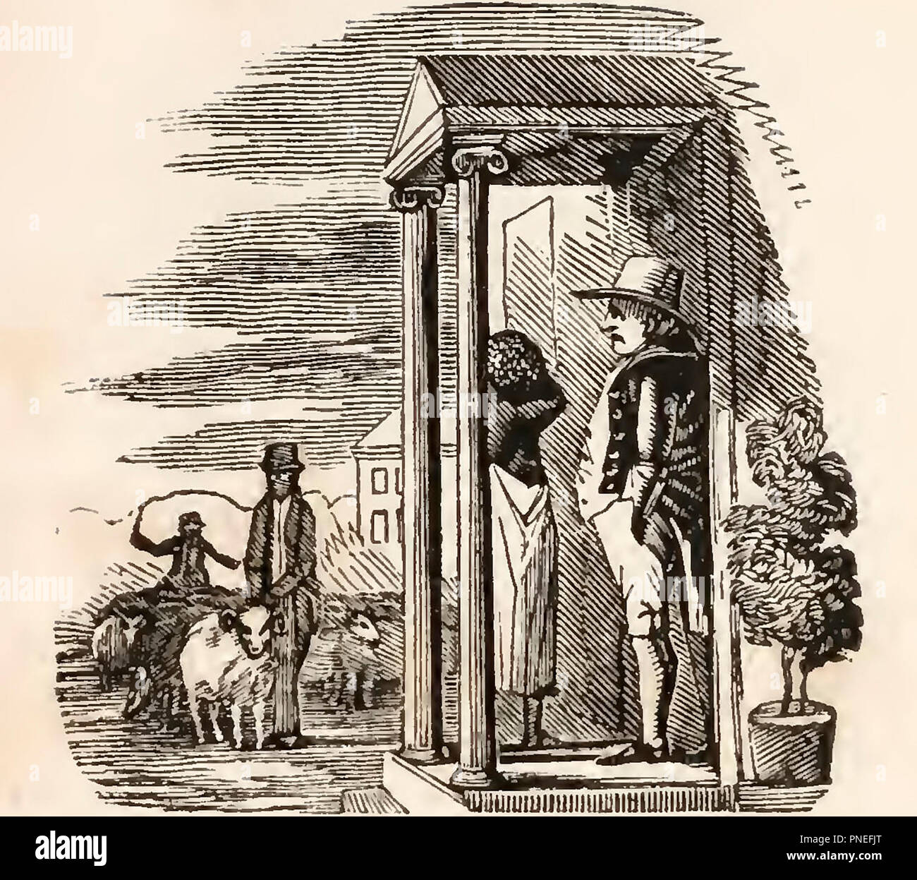 Une femme esclave échangé pour un bélier et un mouton dans l'Amérique d'avant Banque D'Images Une femme esclave échangé pour un bélier et un mouton dans l'Amérique d'avant Banque D'Images
