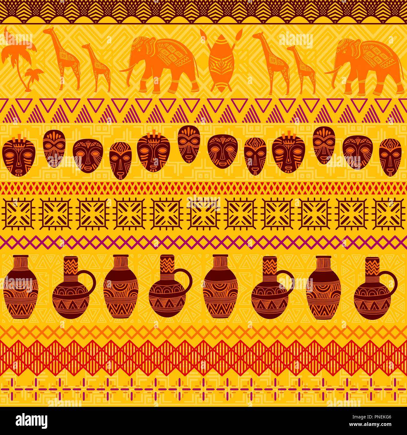 Ethnique Tribal modèle homogène. Ornement géométrique abstraite avec des motifs africains. Vector illustration. Parfait pour l'impression textile, papier peint, tissu design, tissu, papier d'emballage et en dessins de tissu. Illustration de Vecteur