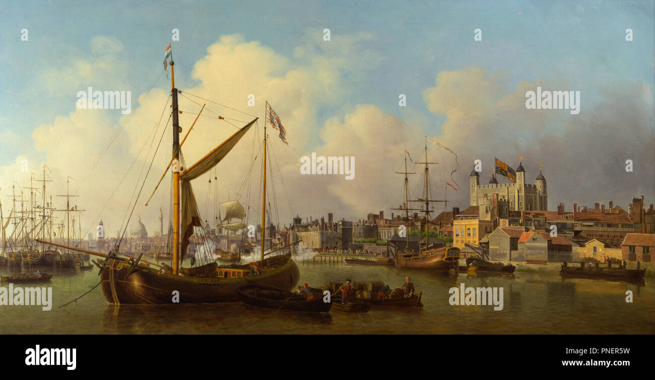La Tamise et la Tour de Londres sur soi-disant l'Anniversaire du Roi. Date/période : 1771. La peinture. Huile sur toile. Hauteur : 1 010 mm (39,76 po) ; largeur : 1 930 mm (75,98 po). Auteur : Samuel Scott. Banque D'Images