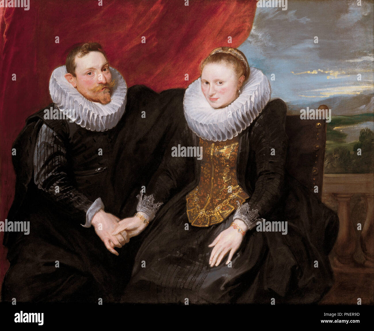 Un couple marié. Date/Période : Ca. 1620. La peinture. Huile sur toile. Hauteur : 120 mm (4.72 in) ; Largeur : 154 mm (6.06 in). Auteur : Van Dyck, Anthony. Banque D'Images