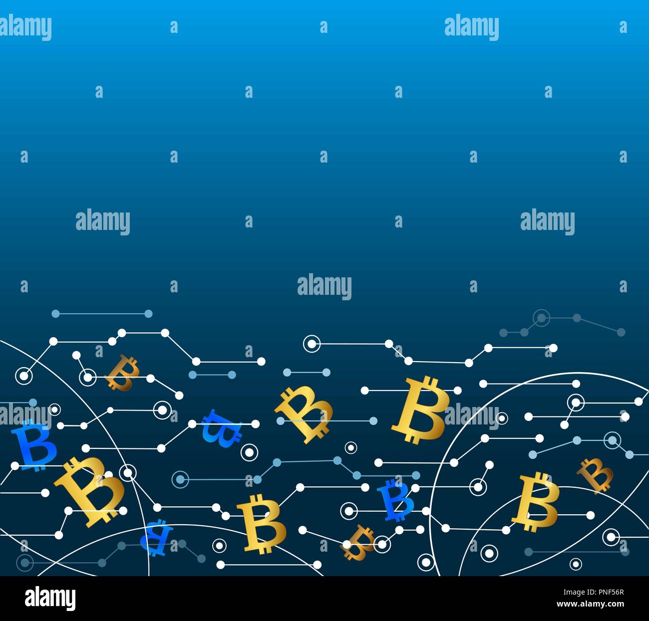 Bitcoin dans l'air. Lignes et points La technologie de l'arrière-plan. Vector illustration bannière horizontale, avec place pour le texte Illustration de Vecteur