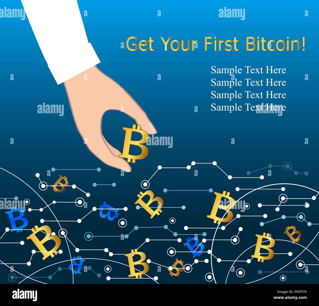 Obtenir de l'argent virtuel, de débit bitcoin concept d'entreprise. Hand holding coin bitcoin. Vector Illustration Illustration de Vecteur