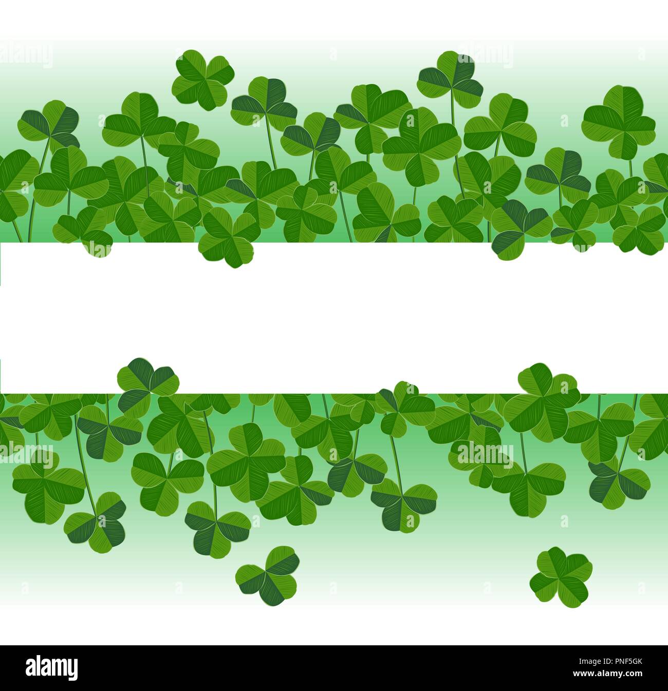 Le jour de rue Patrick vector background horizontal avec feuilles Shamrock. Feuilles élégantes silhouettes transparente, placez le texte Illustration de Vecteur